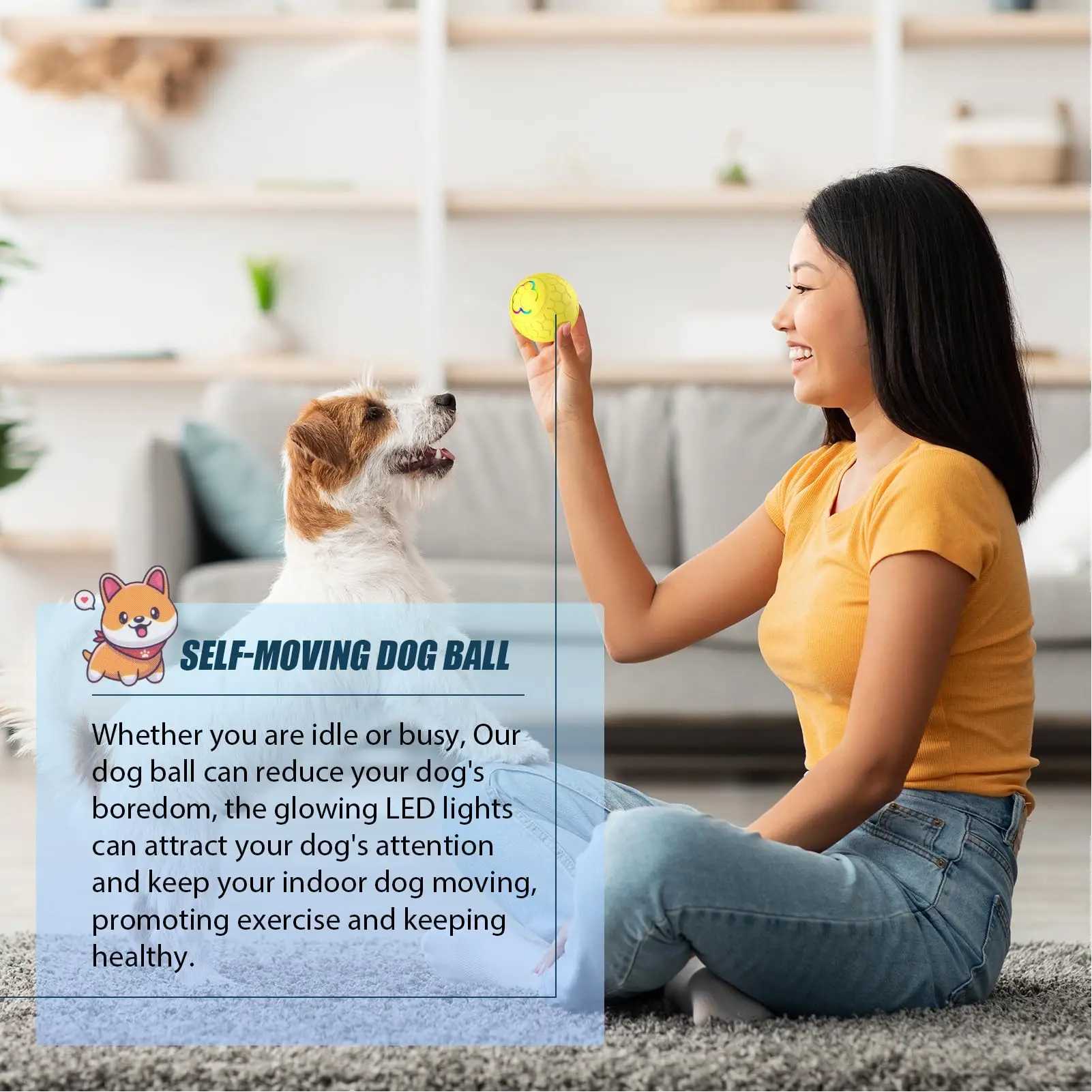 Active Rolling Ball for Dogs - 2.2 Sturdy Motion Activated Interactive Dog Ball for Puppies/Small/Medium Dogs USB Rechargeable Ball Y250705