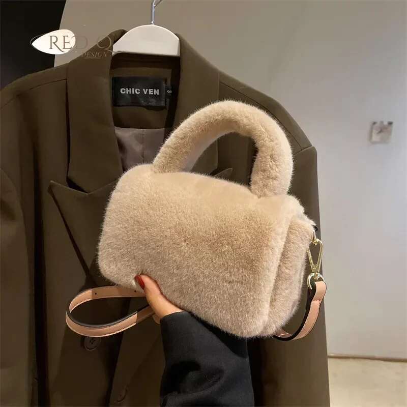 Winter New Women's Plush Bag Trend Designer Small Crossbody Fluffy Tote Bags Clutch Purse Versatile Handbag
