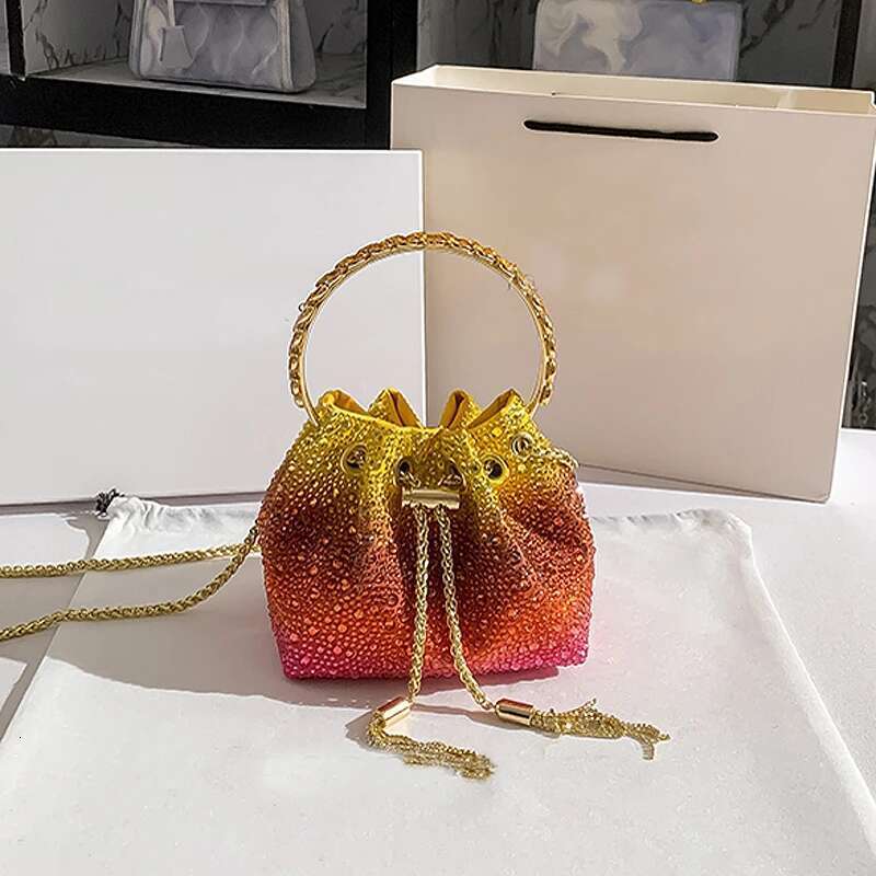 Handmade Rhies Evening Clutch Bag Purses And Handbag Designer Shoulder Shiny Crystal Clutch Purse Bucket Bag
