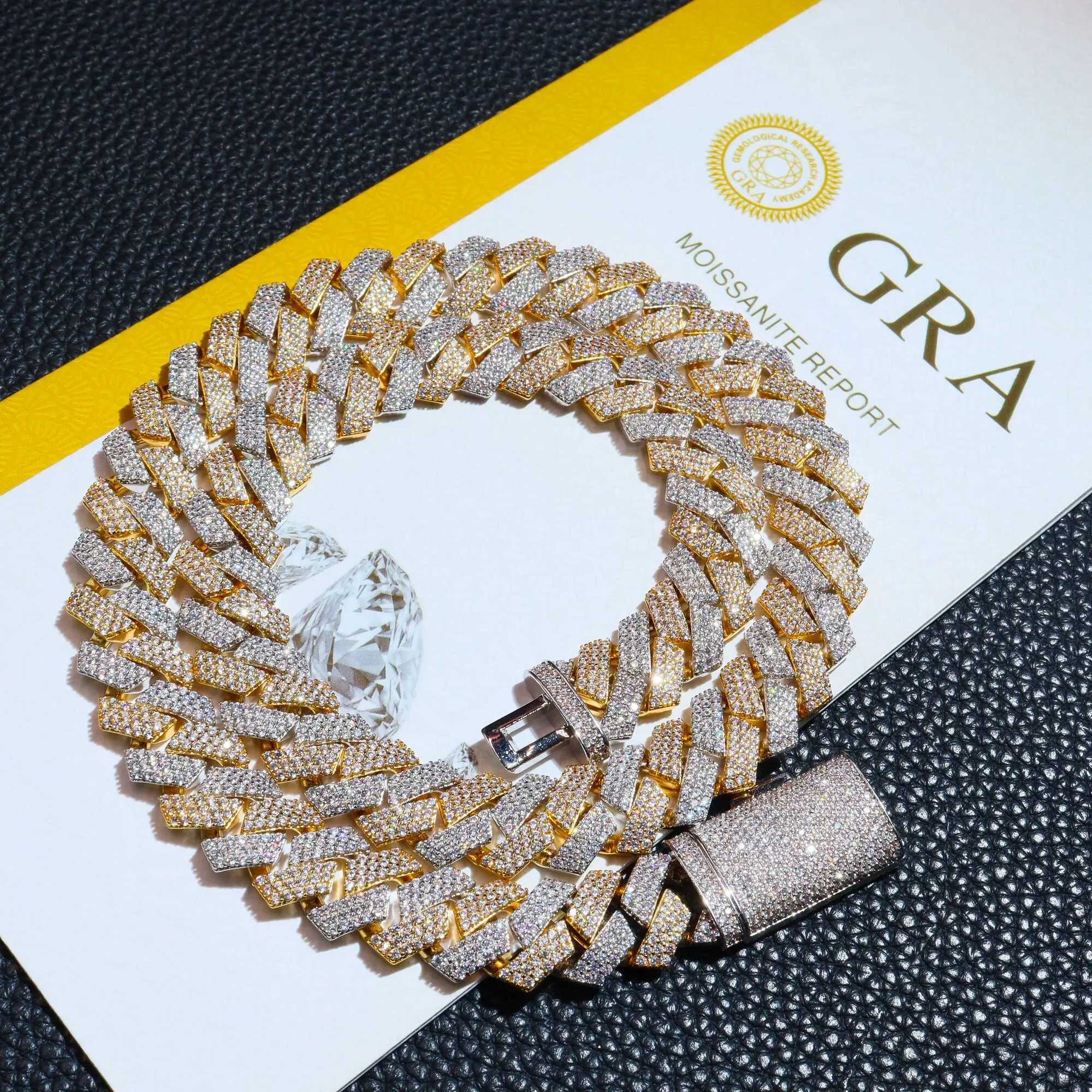 Two Color Iced Out Pass Diamond Tester Vvs Moissanite Jewelry Necklace Bracelet for Men Women 13mm Cuban Link Chain