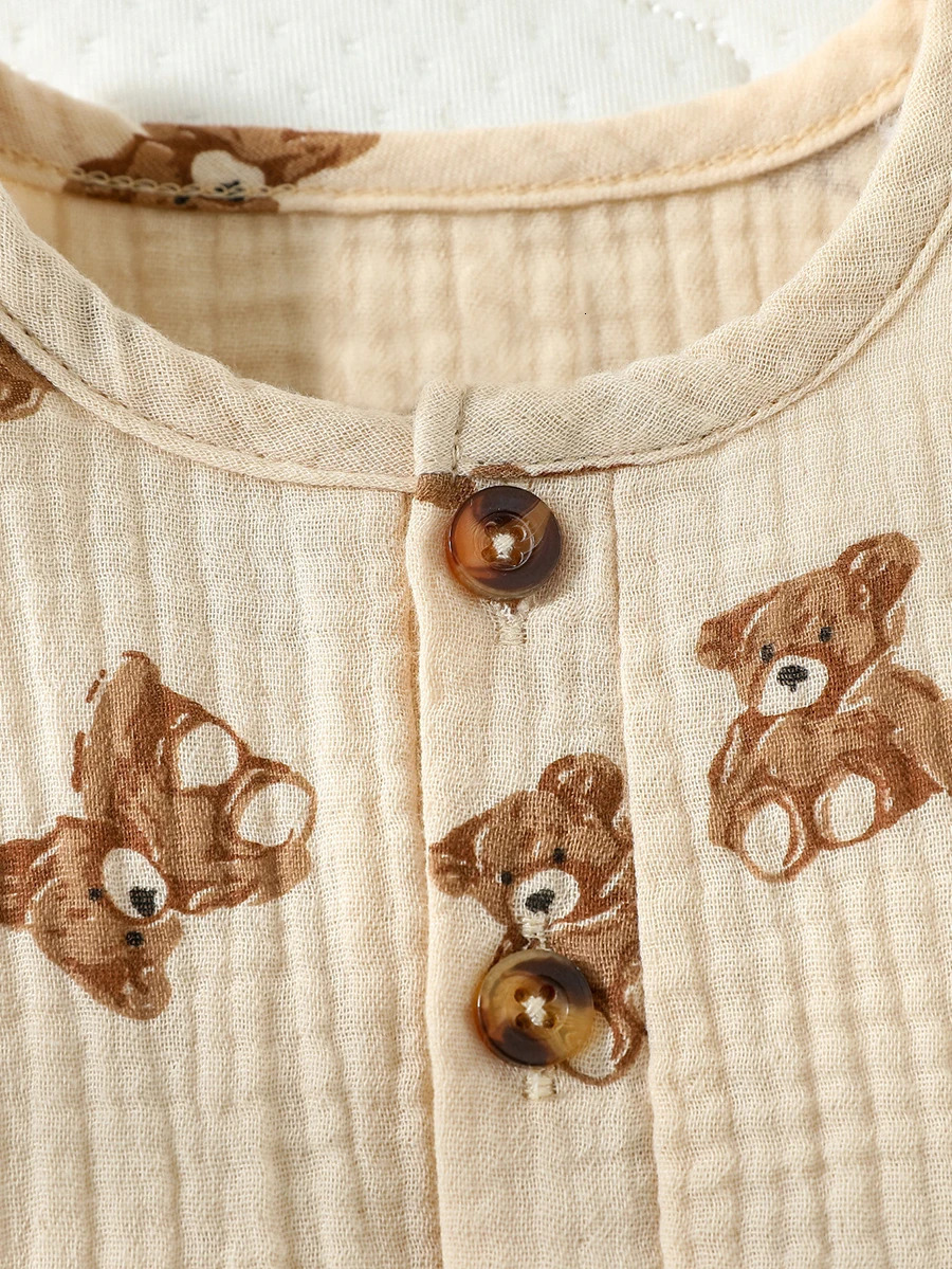 Cotton Soft Baby boys summer Sleeveless cute cartoon animals printed Daily Jumpsuit 250214