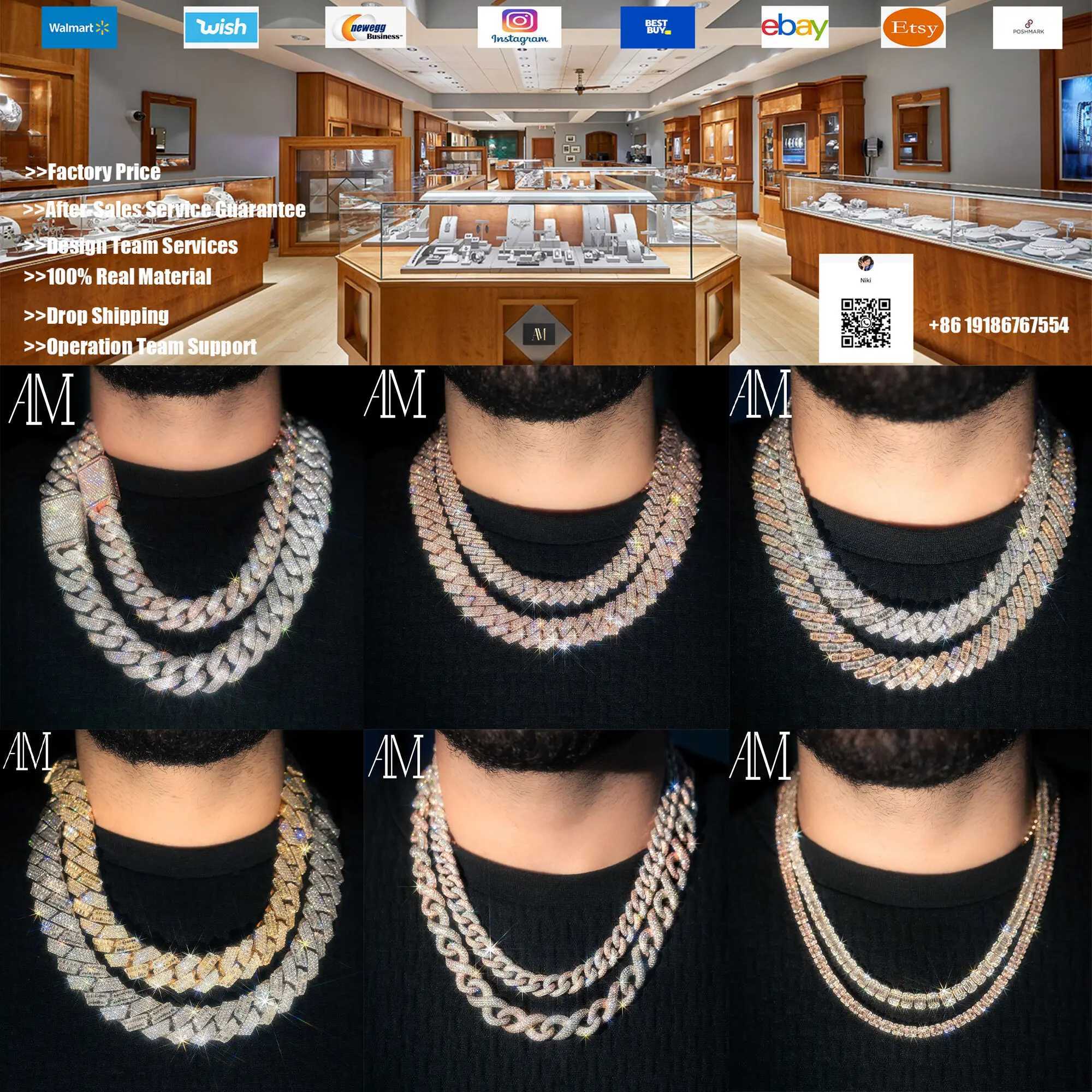 in Stock Hip Hop Iced Out Jewelry 14k 18k Real Solid Gold Necklace 8mm 10mm 12mm 14mm Vvs Moissanite Diamond Cuban Link Chain