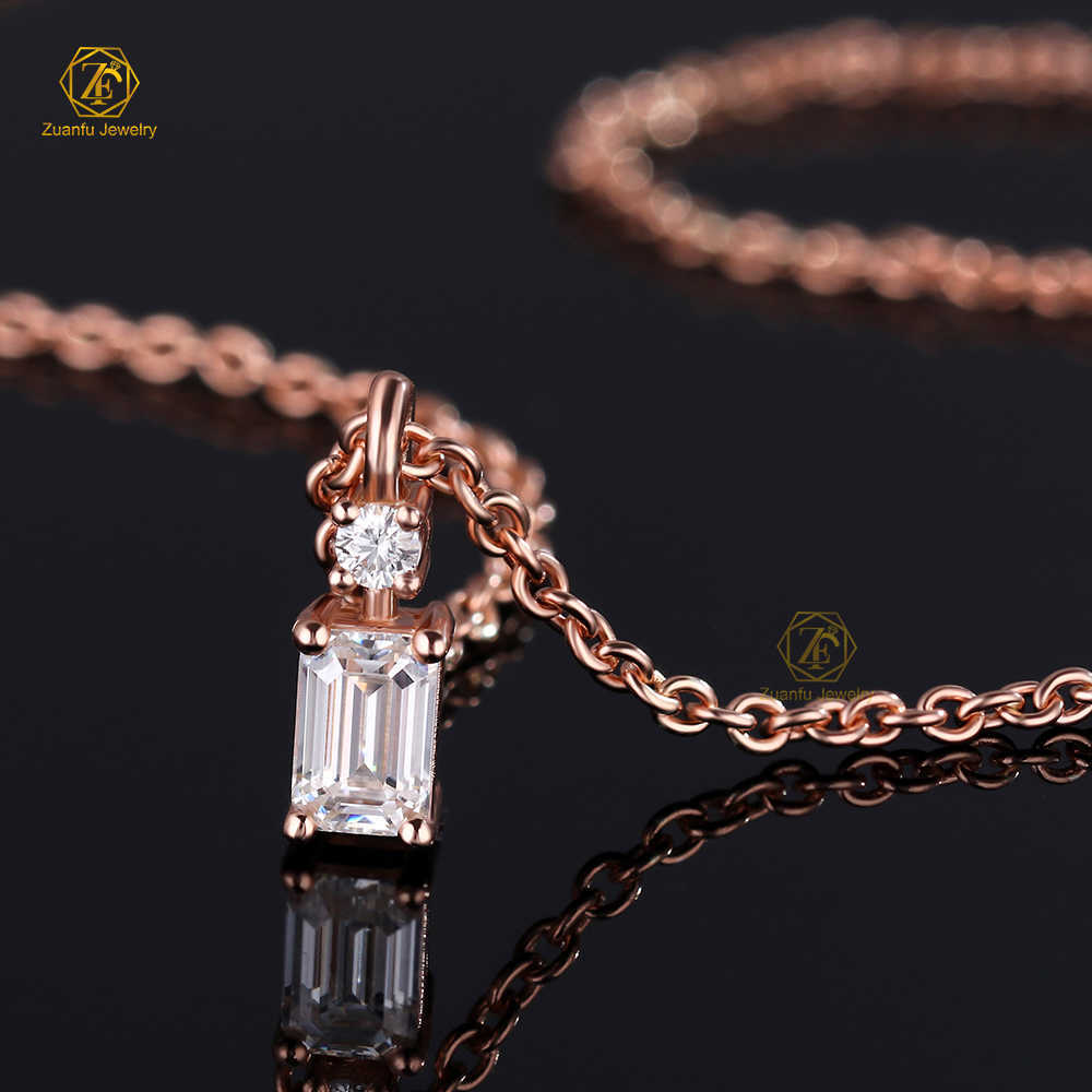 925 Silver High Quality Custom Yellow Gold Plated D VVS Moissanite 4X6MM Emerald Cut Engagement Pendant Necklace for Women Men