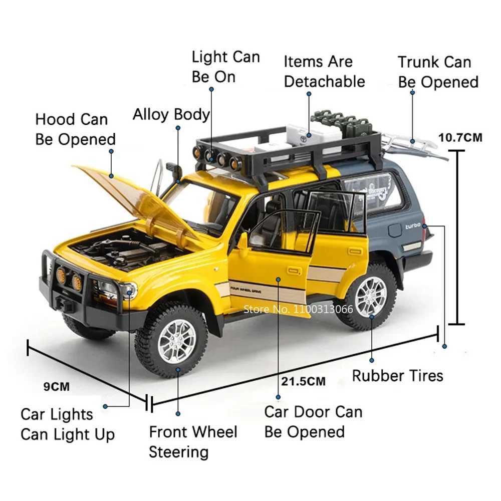 1 24 Alloy Diecast Land Cruiser LC80 Car Toy Model with Light Music Off-road Wheel Pull Back Vehicle Kids Childrens Day GiftT250215