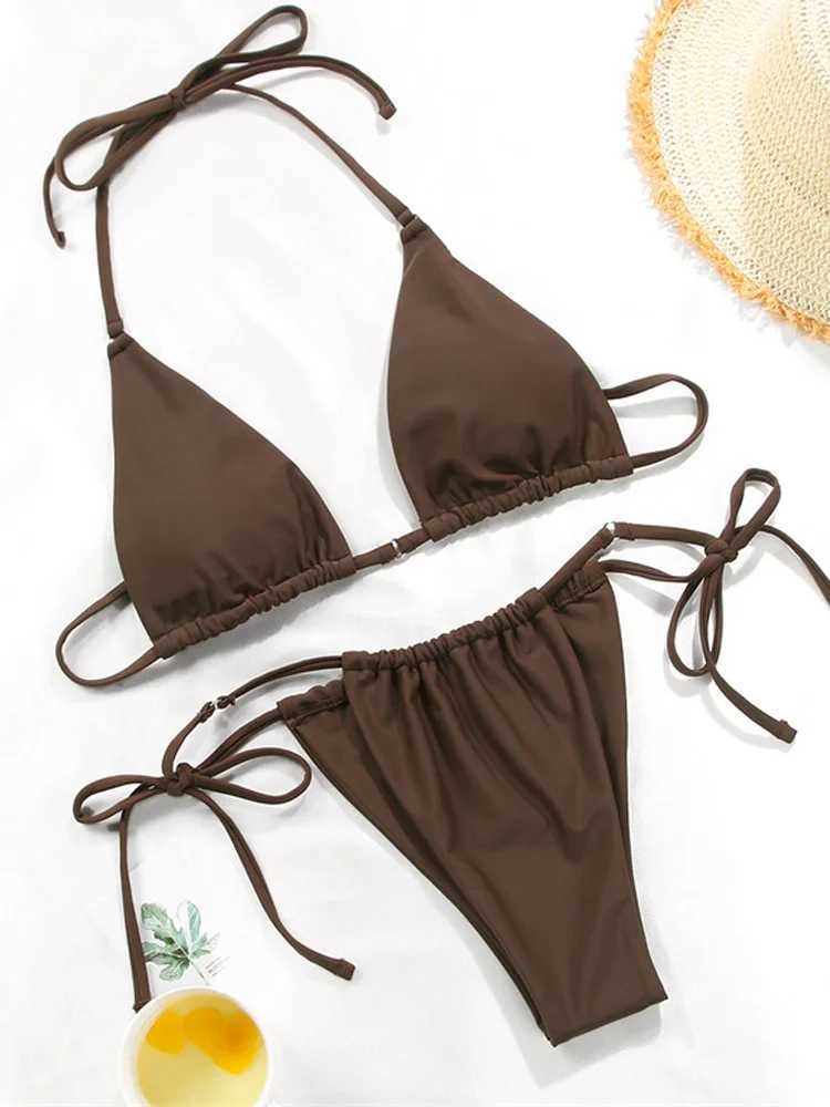 ZRTAK Bikinis Sexy String Adjust Swimwear Women Bath Suit Triangle Cup Bikini Sets Thong Halter Micro Swimsuit BandageT250214