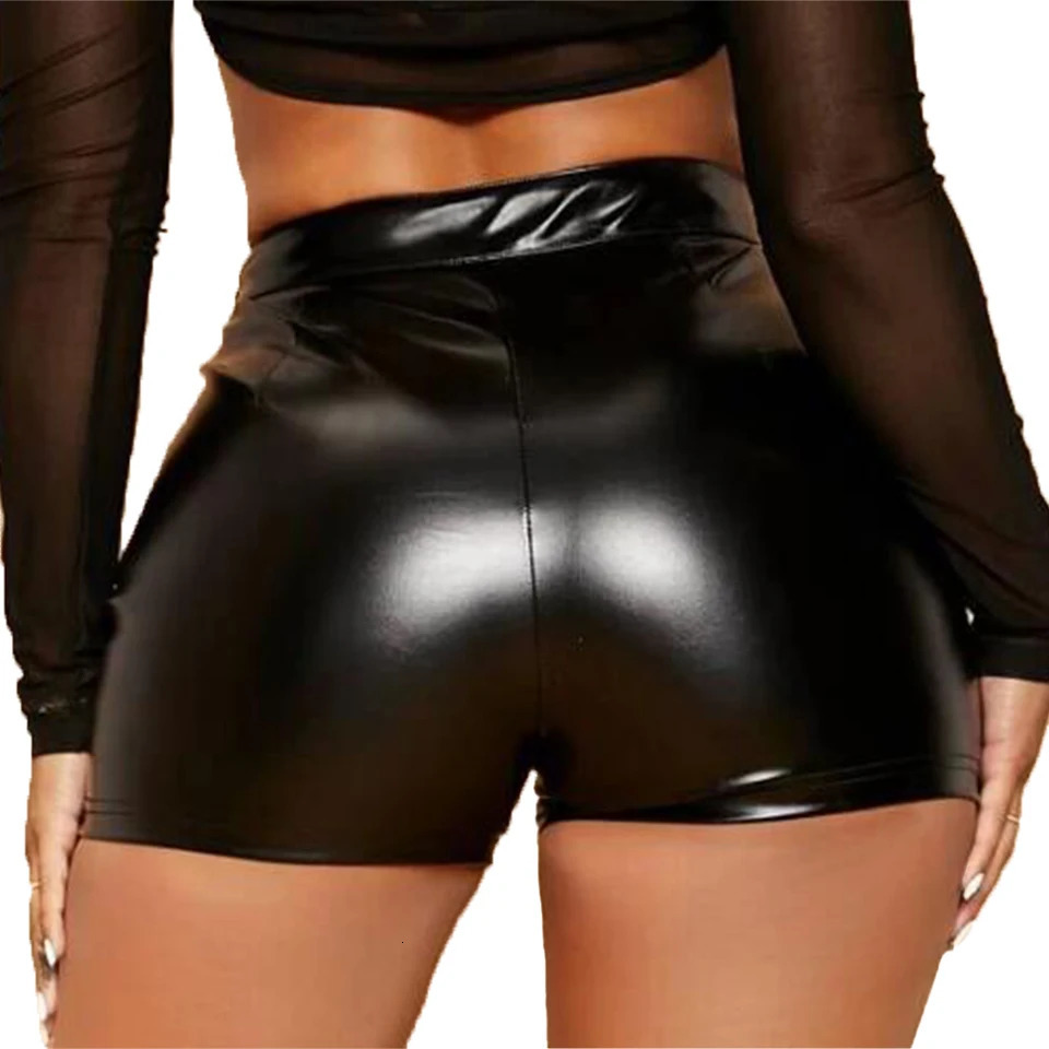 Womens Wet Look Booty Shorts Patent Leather High Waist Mini Night Club Party Costumes Sexy Tight Clubwear womens pants 250213