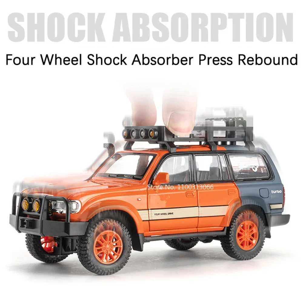 1 24 Alloy Diecast Land Cruiser LC80 Car Toy Model with Light Music Off-road Wheel Pull Back Vehicle Kids Childrens Day GiftT250215