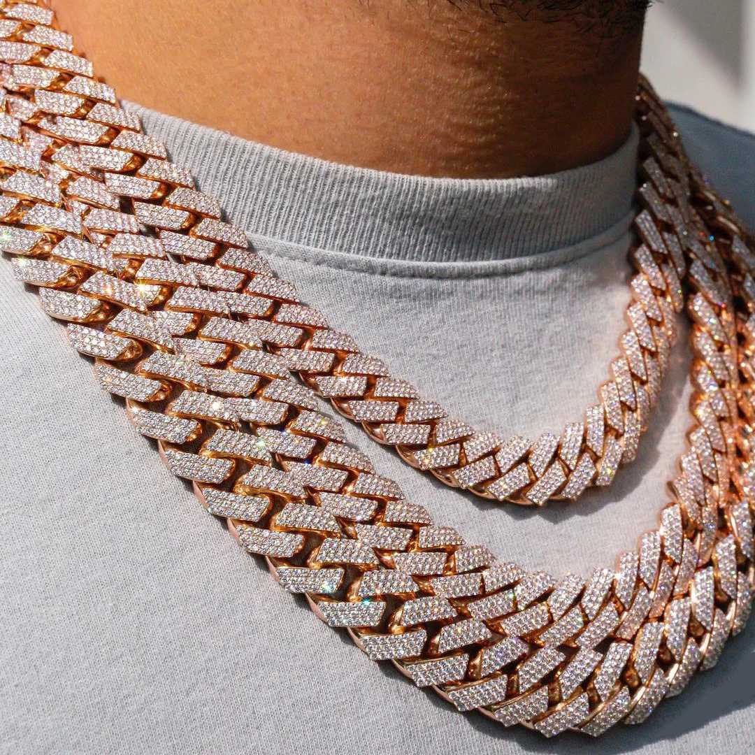 in Stock Hip Hop Iced Out Jewelry 14k 18k Real Solid Gold Necklace 8mm 10mm 12mm 14mm Vvs Moissanite Diamond Cuban Link Chain