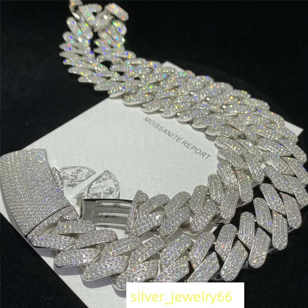 Full Iced Out d Color Vvs1 Moissanite Cuban Bracelet Bling Round Diamond Hip Hop Necklace 925 Solid Silver Men Cuban Link Chain