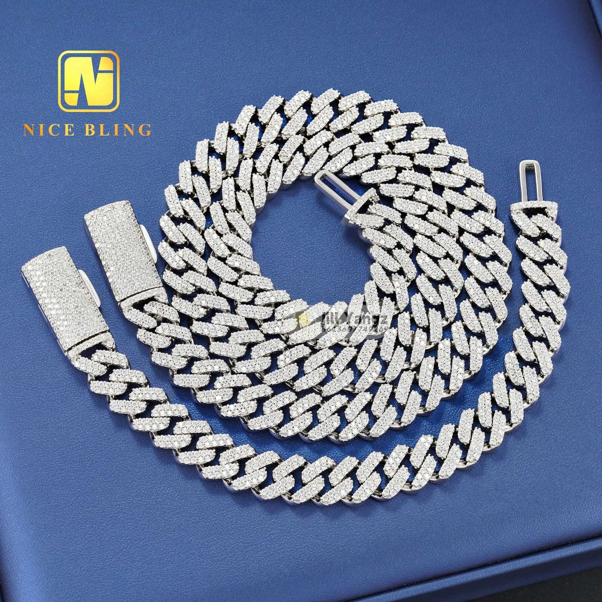 Wholesale Cheap Price 13mm Fine Quality 925 Sterling Silver Cuban Chain Cubic Zirconia Necklace Hip Hop Jewelryry Necklace Rock