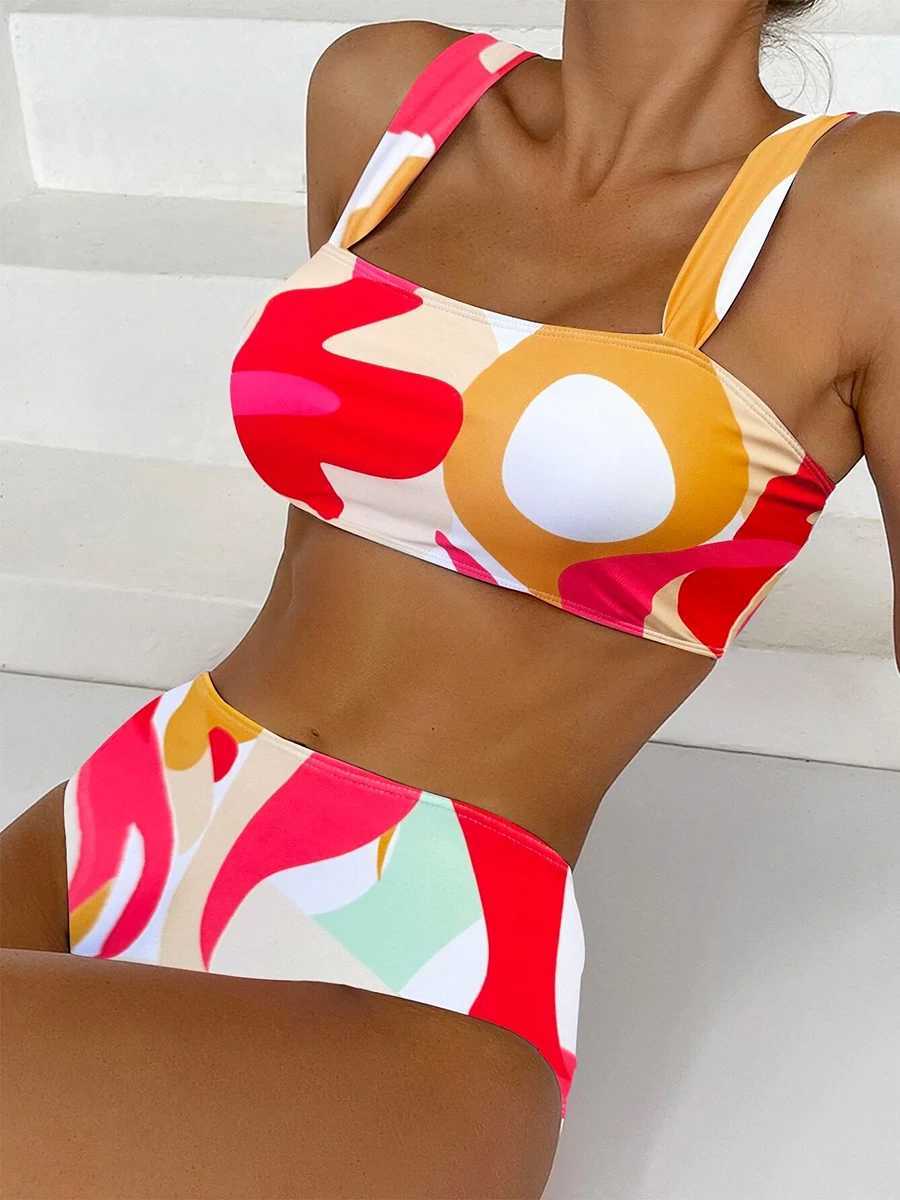 High Waist Bikini Swimsuit Woman 2024 Swimwear Female Sexy Bandeau Bikini Sets Brazilian Beach Swimming for Women Bathing SuitsW250214