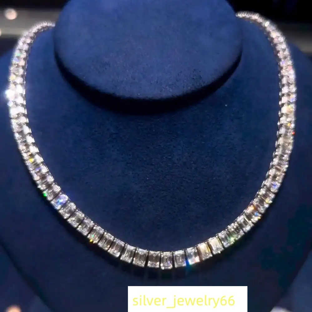 High Quality 50 Pointer Each Emerald Cuban Link Moissanite Diamond Chain 925 Sterling Silver White Gold Diamond Chain