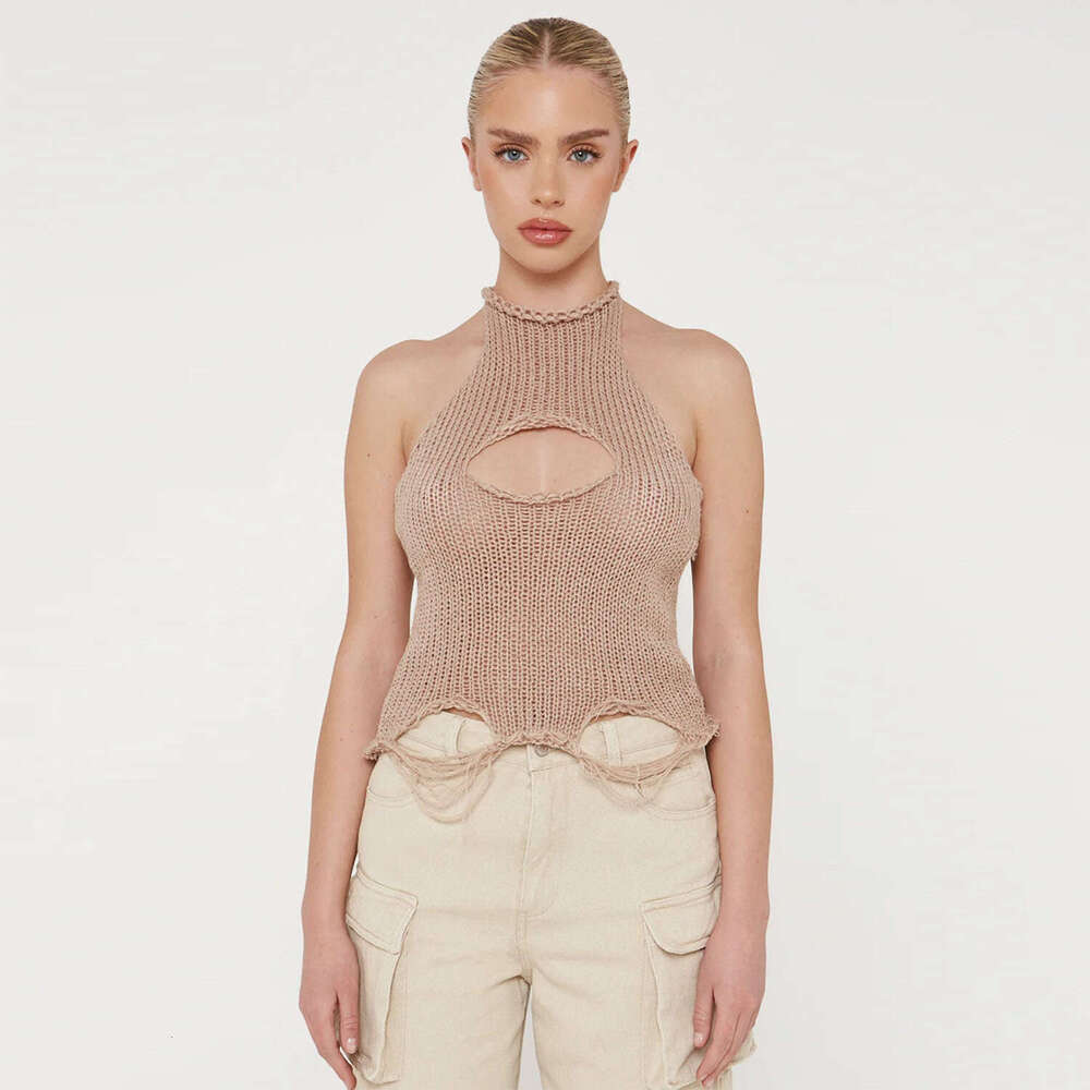 European American Spring/Summer Hot Women's Woolen Backless Tank Top 2025 New Style Elegant and Unique Clothing