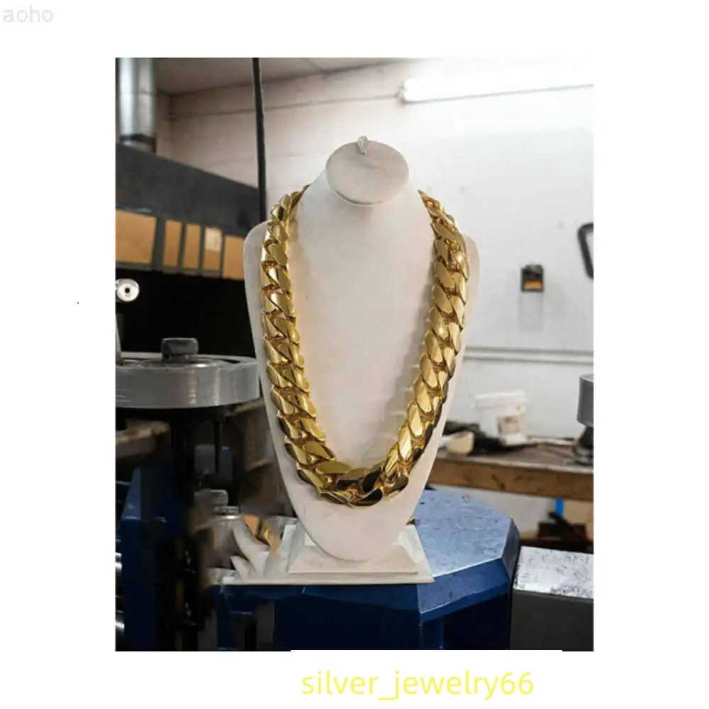 2kilo Handmade Miami Cuban Link Chain Heavy Solid 925 Sterling Silver 14k Gold Plated Curb Chain for Men and Women Hiphop Chain