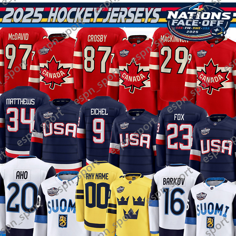 2025 4 Nations Face-Off Hockey Jersey AustonS MatthewsS ConnorS McDavidS Victor Hedman Aleksander Barkov Sidney Crosby MacKinnon Tkachuk Nylander Aho jerseys