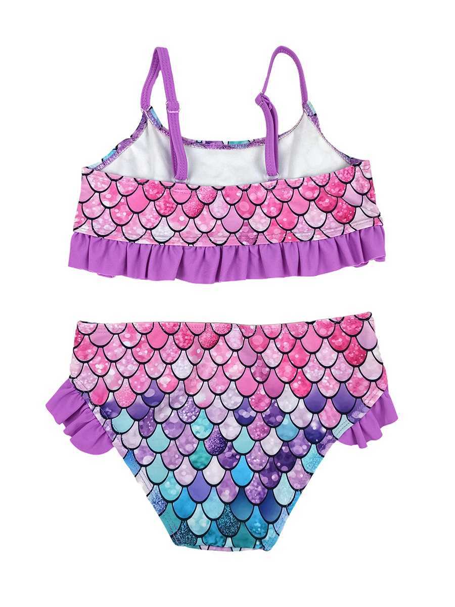 Able Summer Swimsuit Set for Girls 5-12Y Kids Swimwear Fish Scale Cami Top Ruffled Trim Mid Stretch Shorts Bikini TankiniXJ250214