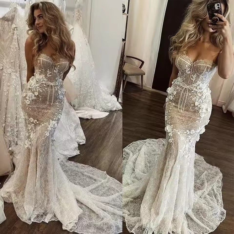 Arabic Aso Ebi Floral Wedding Dresses Sweetheart 3D Flowers Lace Formal Bridal Gowns Plus Size Brides for Women Vestido de