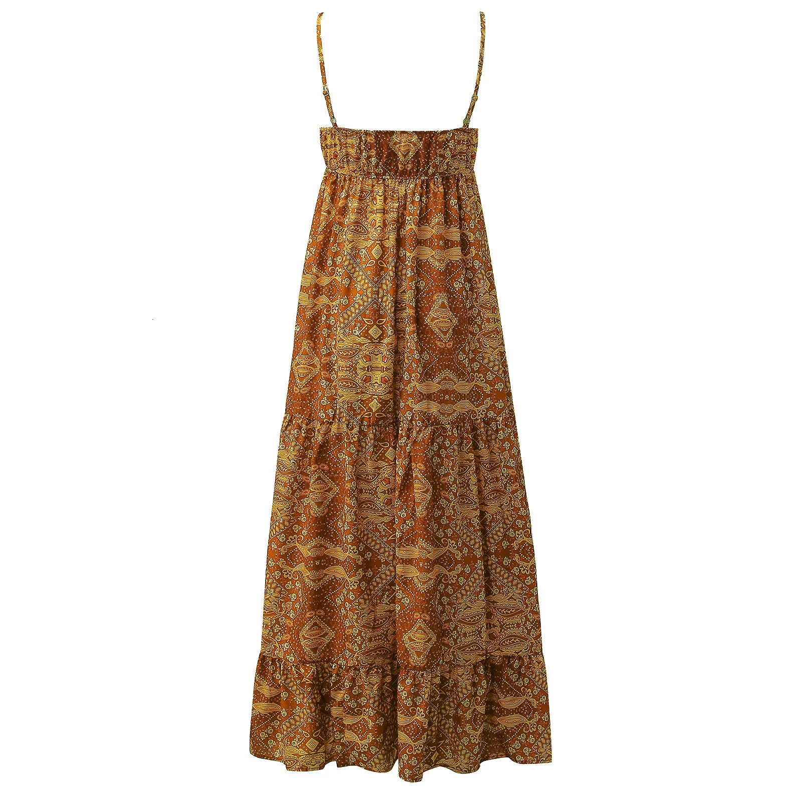 Womens Bohemian Beach Long Dresses Elegant Spaghetti Strap Ethnic Style Maxi Dress Summer V Neck Tunic Sling Dress Womens Clothing 250213