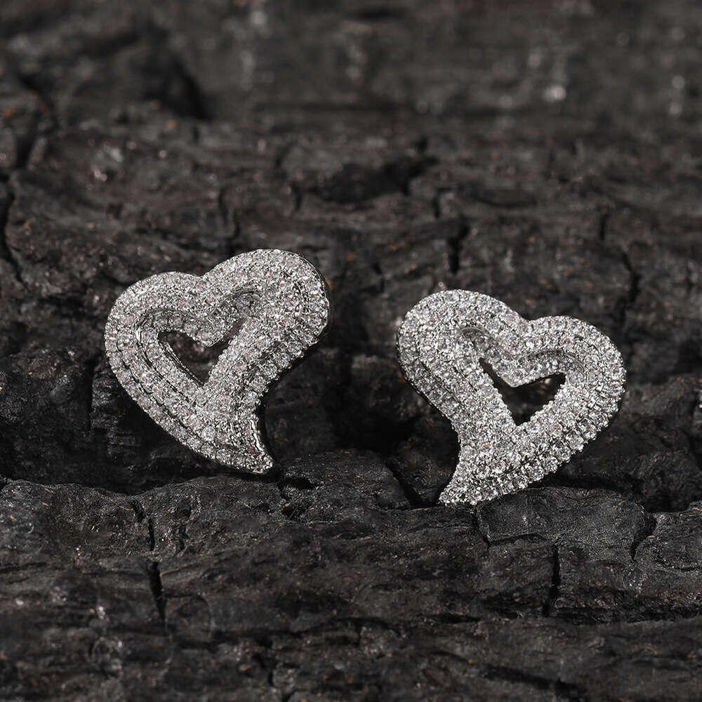 moissanite Hollow Heart Light Fashion Hip Hop Exaggerate Personality Instagram Earrings