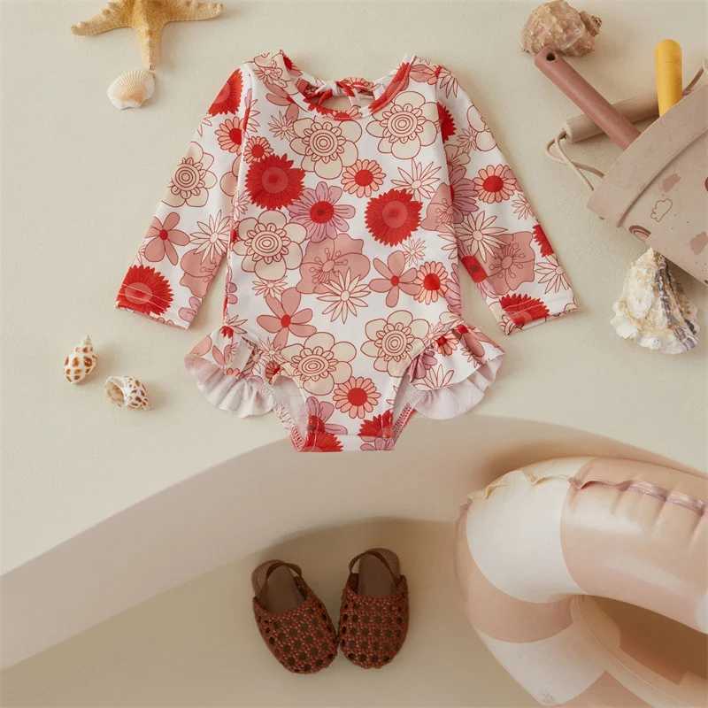 Tregren Toddler Baby Girls Spring Summer Romper Swimwear Long Sleeve O Neck Floral Swimsuit Beach Pool Hot Spring Bathing SuitsXJ250214