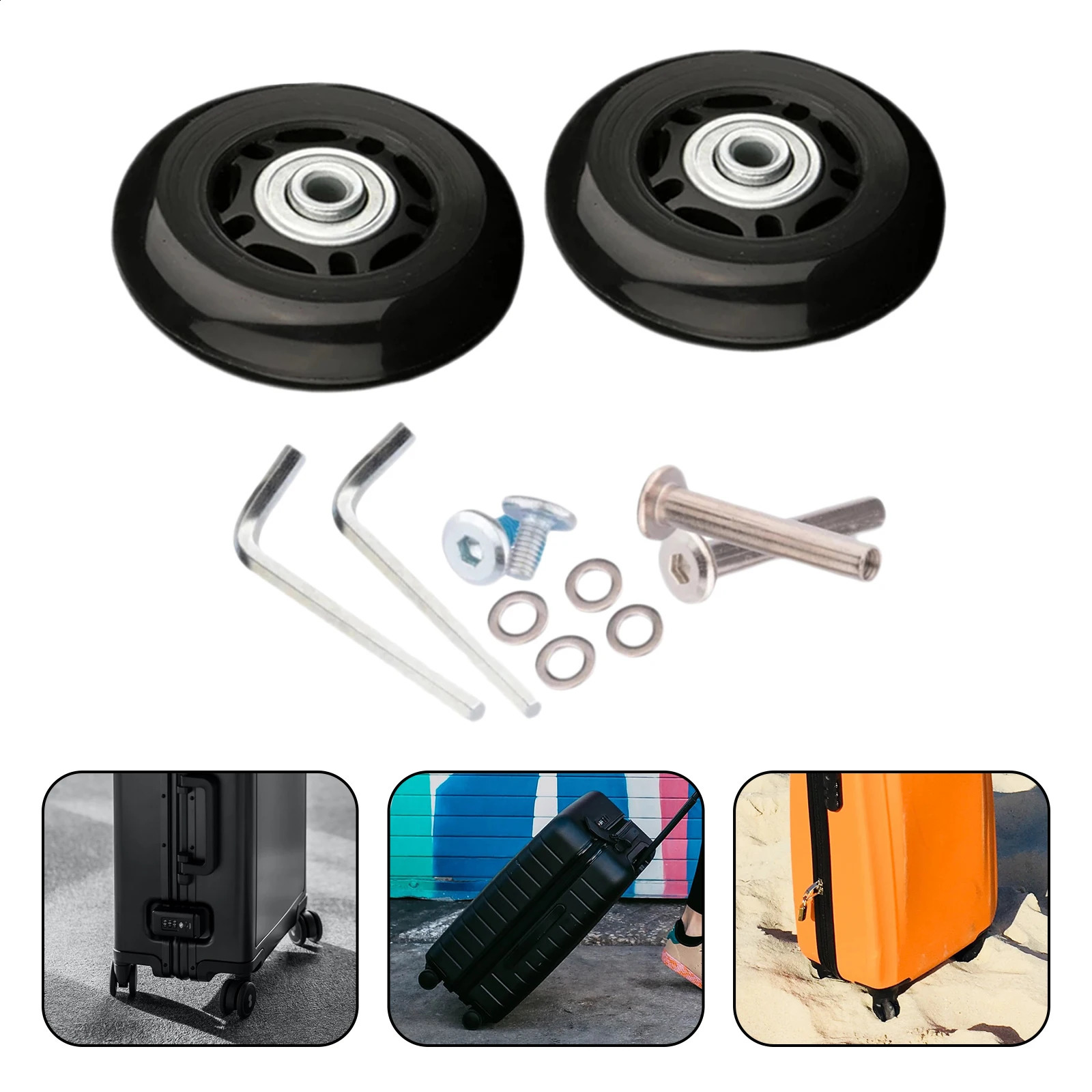 2Pcs/Set Luggage Suitcase Wheels Bearings Repair Kits Flexible Wear Resistant Universal Wheel Rubber Mute Screw Tool Black 250214