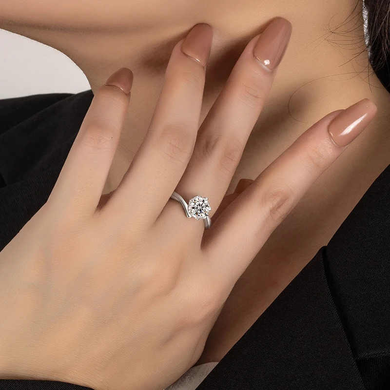 PERFANY 0.3-2CT Ring for Women S925 Pure Silver Snowflake Laboratory Diamond Wedding Ring Wedding Jewelry 250214