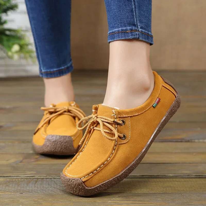 New Arrival Women Casual 2025 Suede Leather Flats Sneakers Lace Up Moccasins Ladies Shoes Fashion Loafers Plus Size 35-42