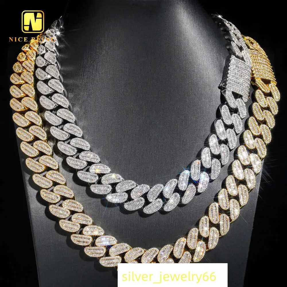 Luxury Thick Baguette Cz Cuban Link Chains Factory Price Iced Out Hip Hop Jewelry Brass 20mm Cubic Zirconia Necklaces for Men