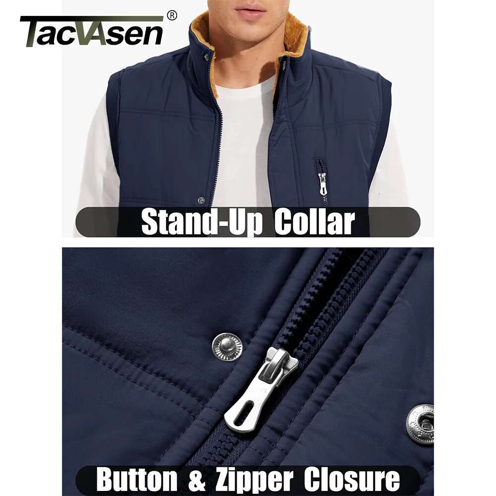 TACVASEN Winter Fleece Vests Mens Full Zip Sleeveless Jackets Spring Autumn Cargo Vest Jacket Waistcoats Outerwear