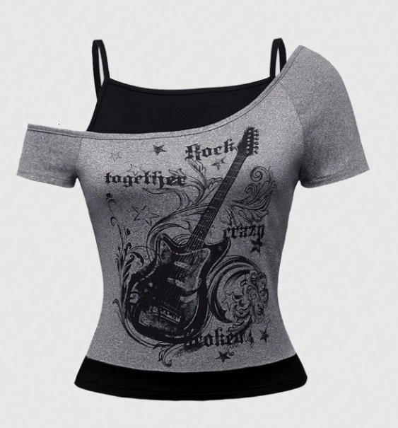 Designer Free Shipping 2025 Summer New Fashionable Pattern Women Short Sleeved Personalized Fake Two-piece Design T-shirt