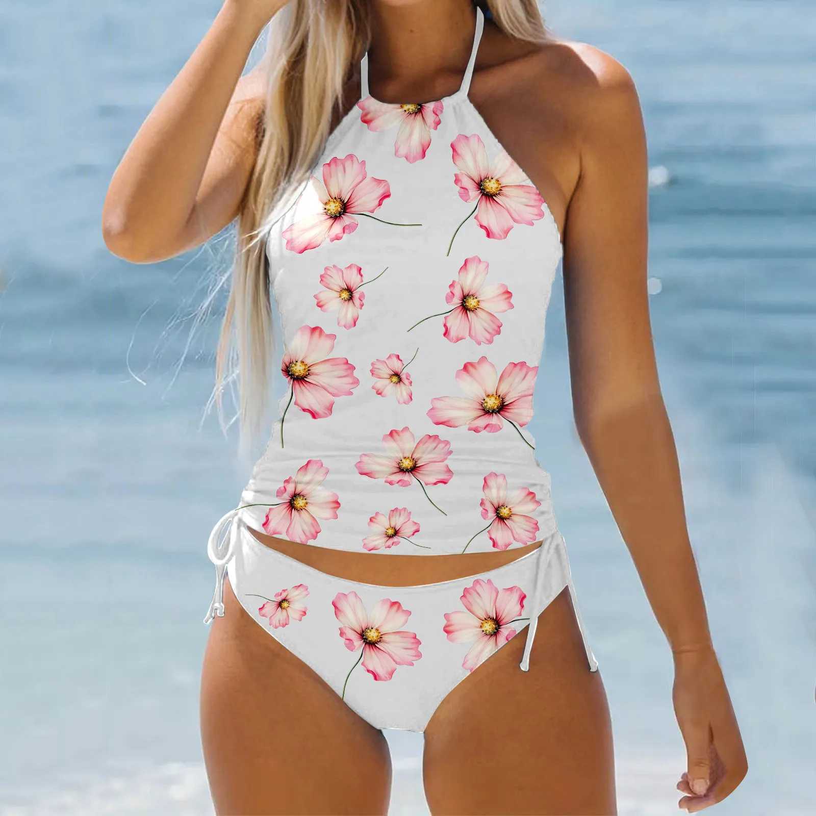Swimwear 2024 Women Swimwear Tankini 2 Piece Normal Swimsuit Backless 2 Piece Printing Adjustable Swimwear 2024 WomenW250214