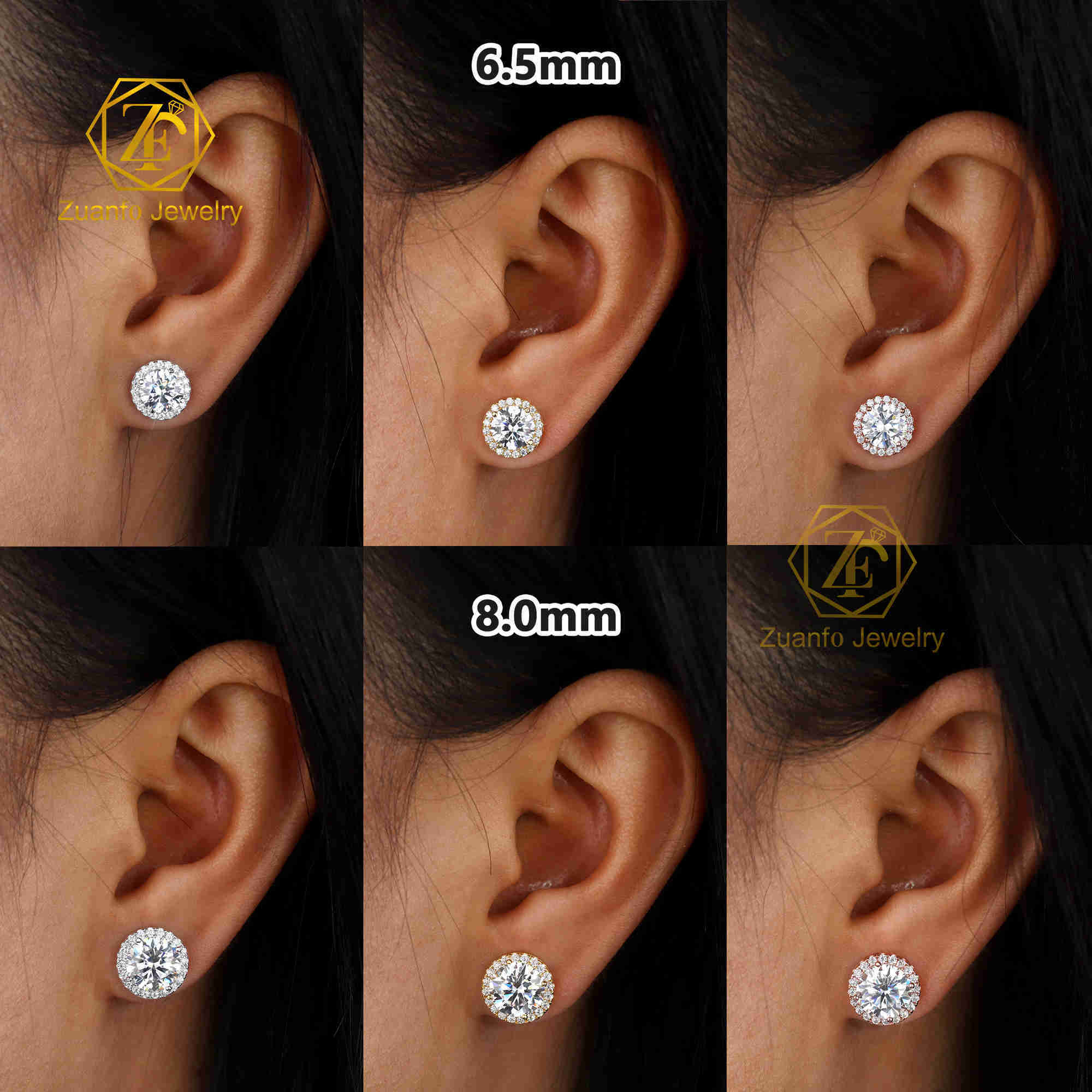 18k Gold Plated Trendy 925 Silver Moissanite Stud Earrings 1ct 2ct Lab Created Diamond Round Cut Women Earrings Wedding Gift