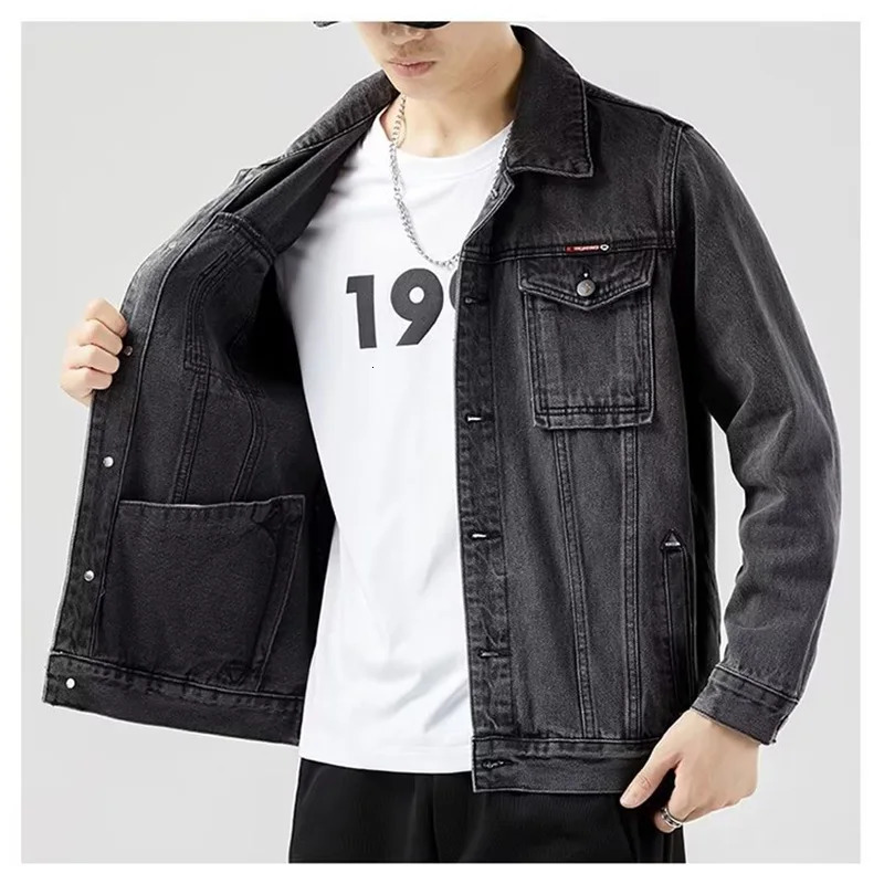 Denim Jacket Men Fashion Motorcycle Jeans Jackets Mens Causal Oversized Cotton Casual Black Blue Man Outerwear Coat 250212