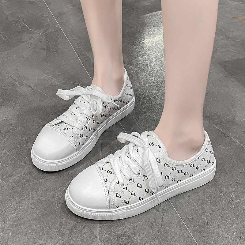Women Casual NEW hot Shoes Flat Bottom Simple Style Printing Design Lace-up Versatile Plus Size Triple Black White Free shipping