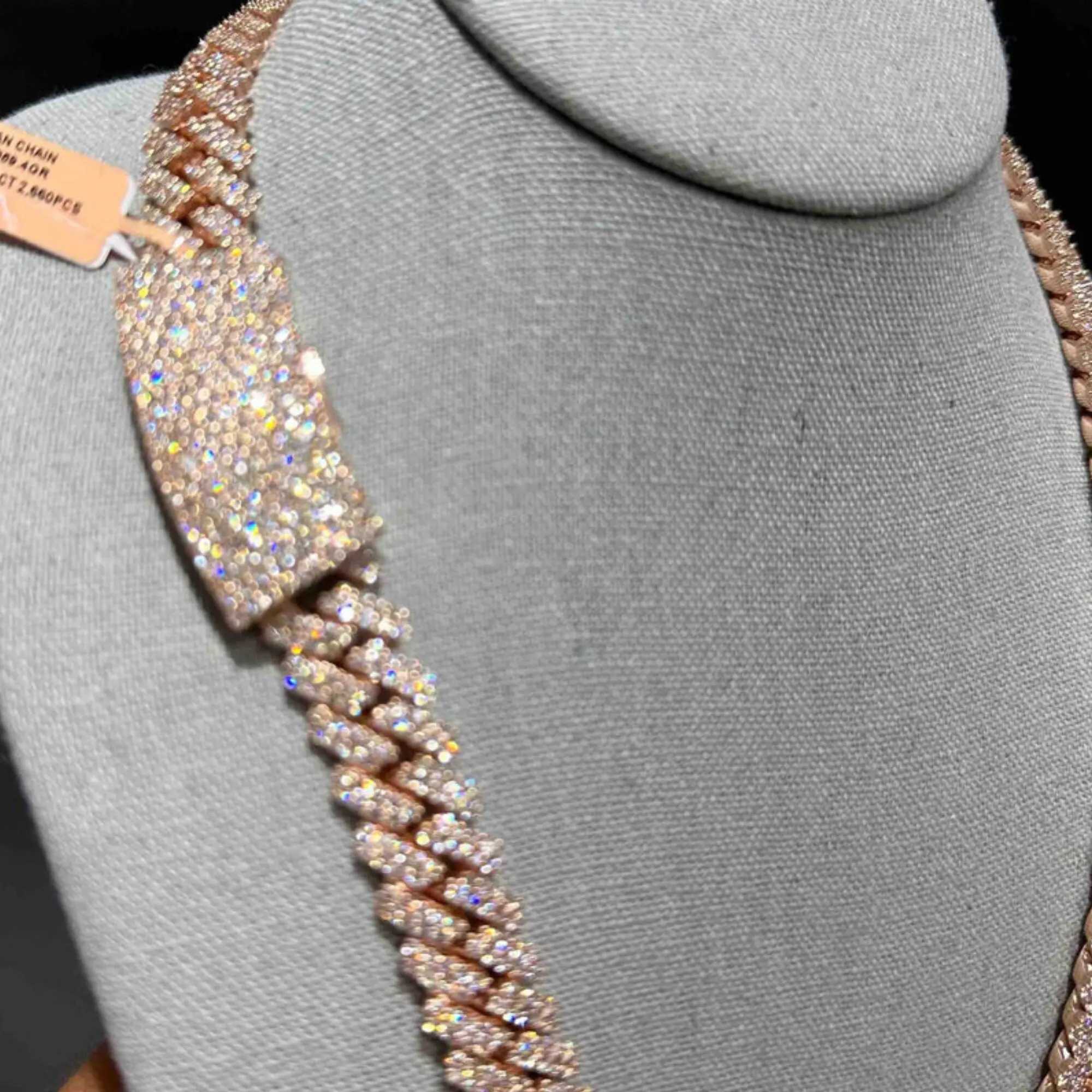High Quality 14mm 250 Grms Miami Cuban Chain Iced Out Chain Ready to Ship 10k Rose Gold Vvs Lab Grown Diamond Chain Cuban Link