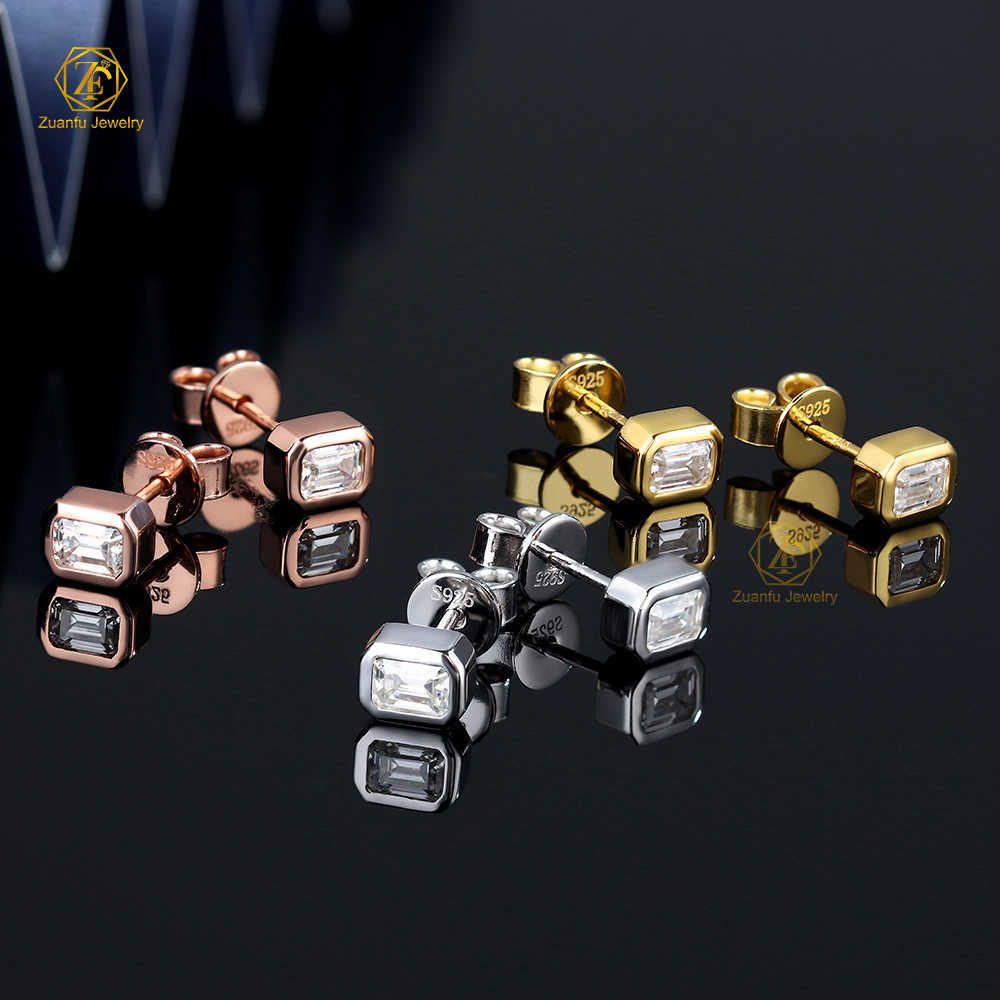 Factory Direct Sale Cheap Price 925 Sterling Silver Rose Gold Plated 3x4MM Emerald Cut Moissanite Stud Earrings Jewelry