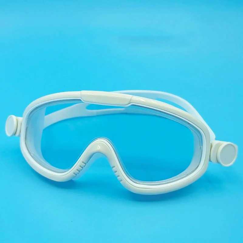 Hot selling childrens large frame swimming goggles for foreign trade waterproof anti fog flat light and colorful goggles Z250215