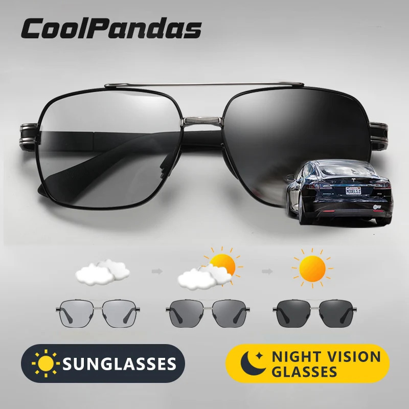 CoolPandas high-quality sunglasses polarized mens and womens poelectric UV400 protective driving sunglasses neutral color changing lens 250213