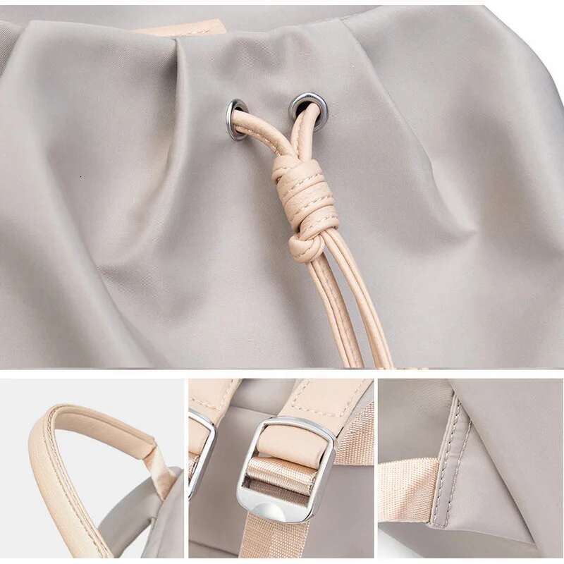 Bag For Woman Aesthetic Backpack Fashion Design Girl Bags Pleated Fabric Drawstring Cute Thin Back Pack Foldable Light Schoolbag