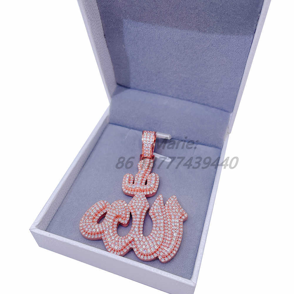 Mens Pass Diamond Test Jewelry Religious Muslim Islamic Silver With Moissanite Allah Symbol Charm Iced Pendant Necklace
