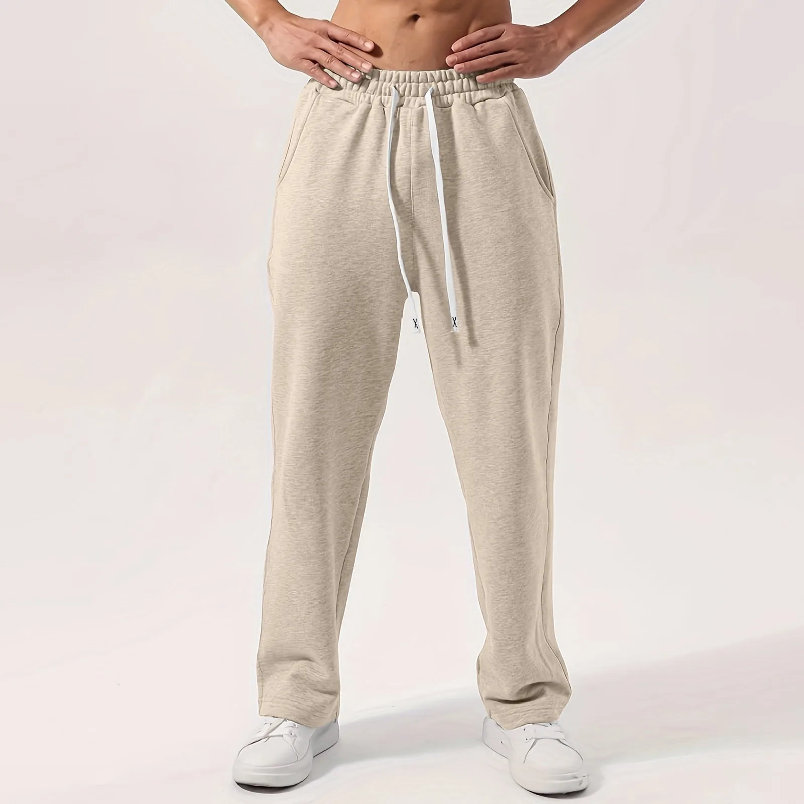 Classic Sweatpants Mens Fleece Lined Trousers Wide Leg Straight Style Long Pants Workout High Waisted Yoga Sports Bottom 250214