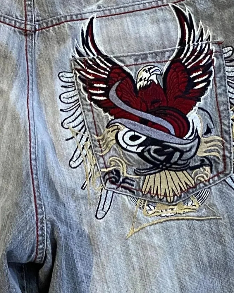 Y2K Skull Beautiful Fashion Embroidered baggy Denim Shorts for men Summer Street Fashion Goth vintage Shorts 250210