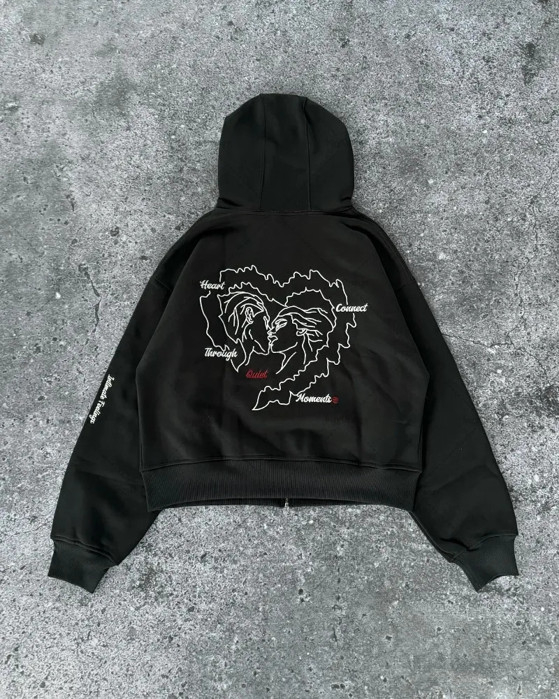 American Harajuku street clothing personalized letter pattern zipper hoodie men retro Y2K casual loose hoodie women 250210