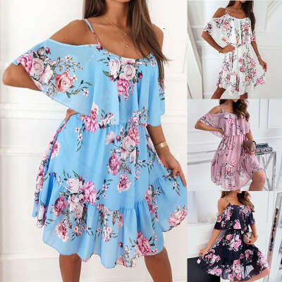 Spring Chiffon Printed Off Shoulder Sexy Fashion Dress 2025 New Style Unique and Elegant Clothing