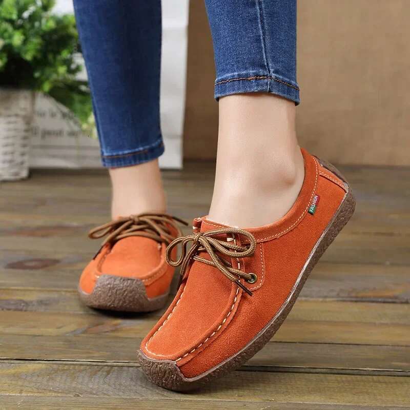 New Arrival Women Casual 2025 Suede Leather Flats Sneakers Lace Up Moccasins Ladies Shoes Fashion Loafers Plus Size 35-42