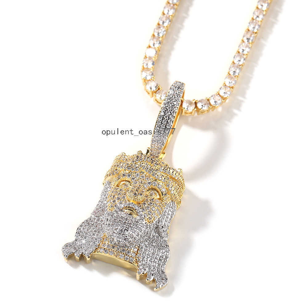 Iced Out Bling moissanite Religious Jesus Head Portrait Pendant Necklace Gold Faith Charm Mens Hip Hop
