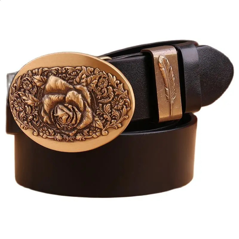 flower belt men high quality full grain cowhide genuine leather waist belt 3.8 cm wide strap belts for women leaf 250213