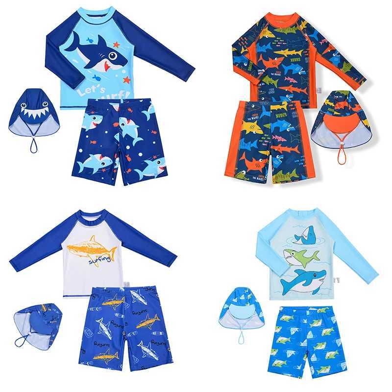 3 Pcs New Boys Swimsuit Sun Protection UPF 50+ Long Sleeve Swimming Sunsuit With Hat Split Bathing Suits ChildrenXJ250214