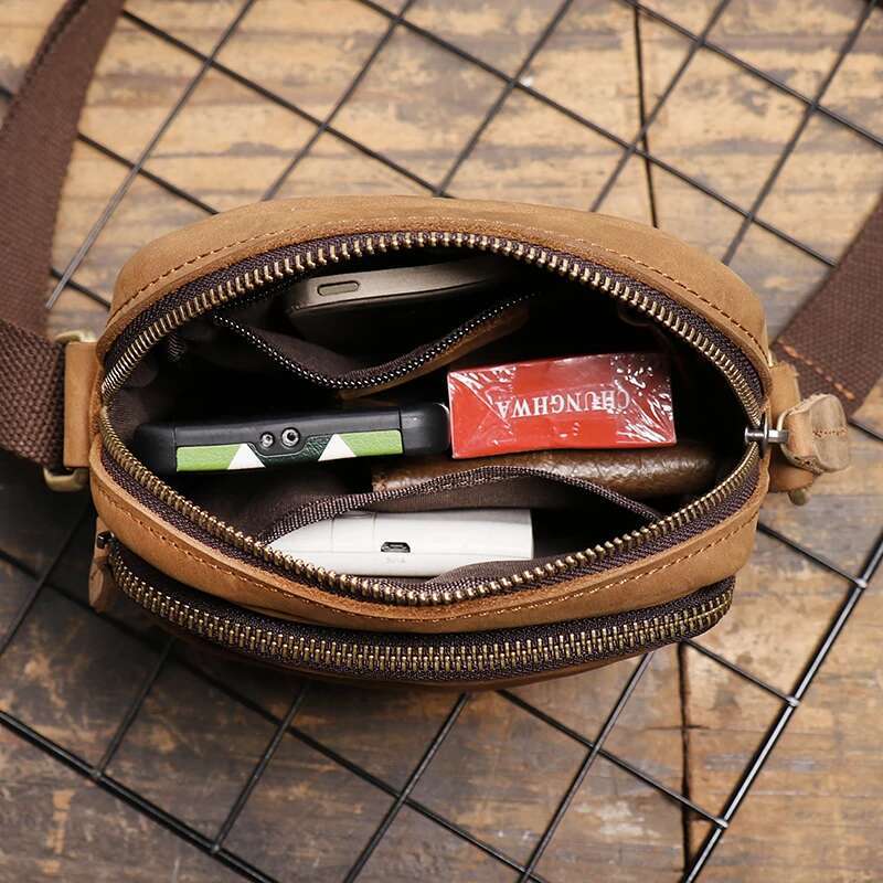 Leathfocus Men's Leather Shoulder Vintage Simple Vertical Phone Cowhide Sg Satchel 7.9-Inch Ipad Bag