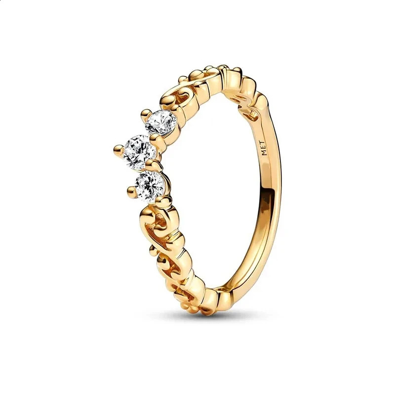Gold Plated Ring with Zircon Sparkling Princess bone Heart Shaped Womens Original Boutique Jewelry 250213